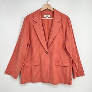 Sonoma x Now Gen Linen Blazer Womens PXL Coral Orange White Striped One Button
